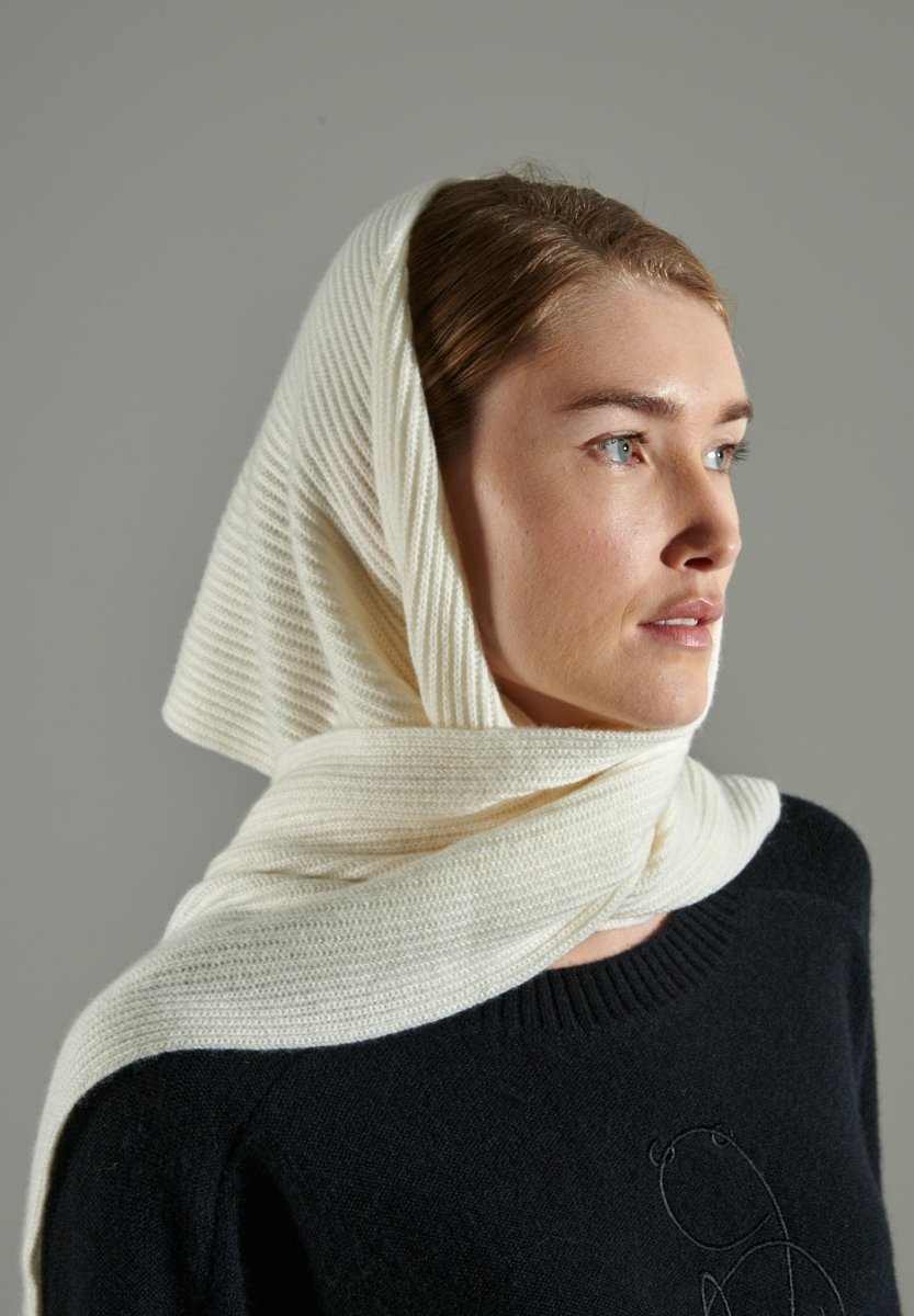 UNI 10 Echarpe côte anglaise 4 fils en cachemire blanc écru - Studio cashmere8