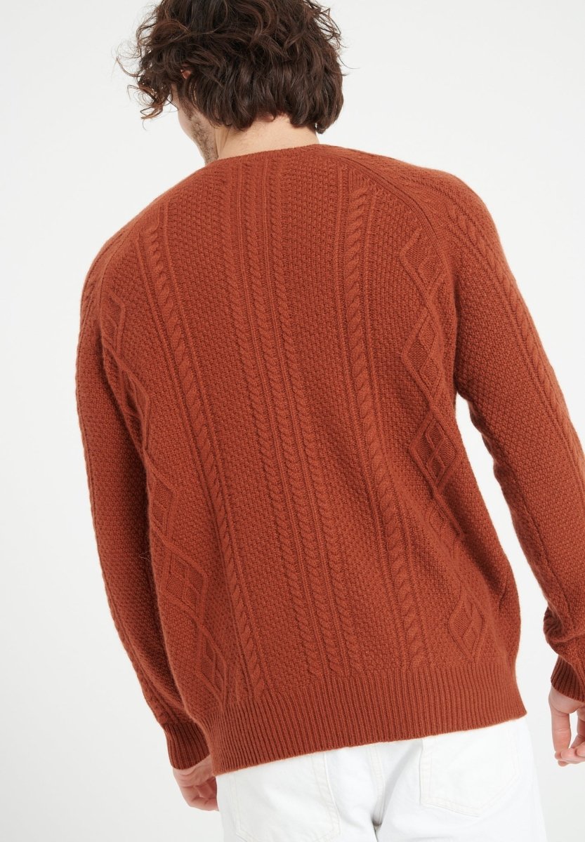 ZACH 1 Pull col rond en cachemire à mailles torsadées 6 fils terracotta - Studio cashmere8