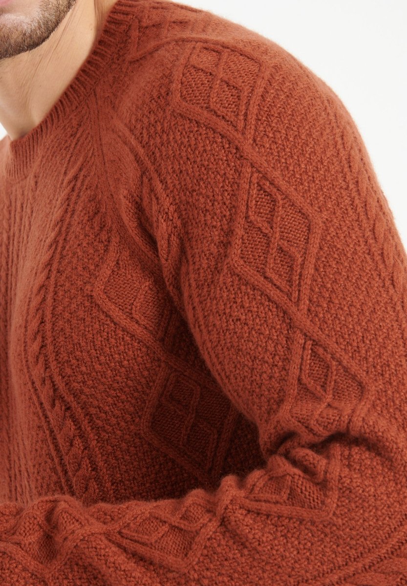 ZACH 1 Pull col rond en cachemire à mailles torsadées 6 fils terracotta - Studio cashmere8