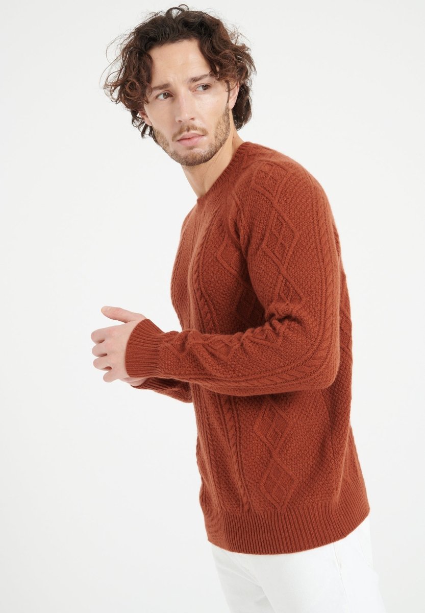 ZACH 1 Pull col rond en cachemire à mailles torsadées 6 fils terracotta - Studio cashmere8