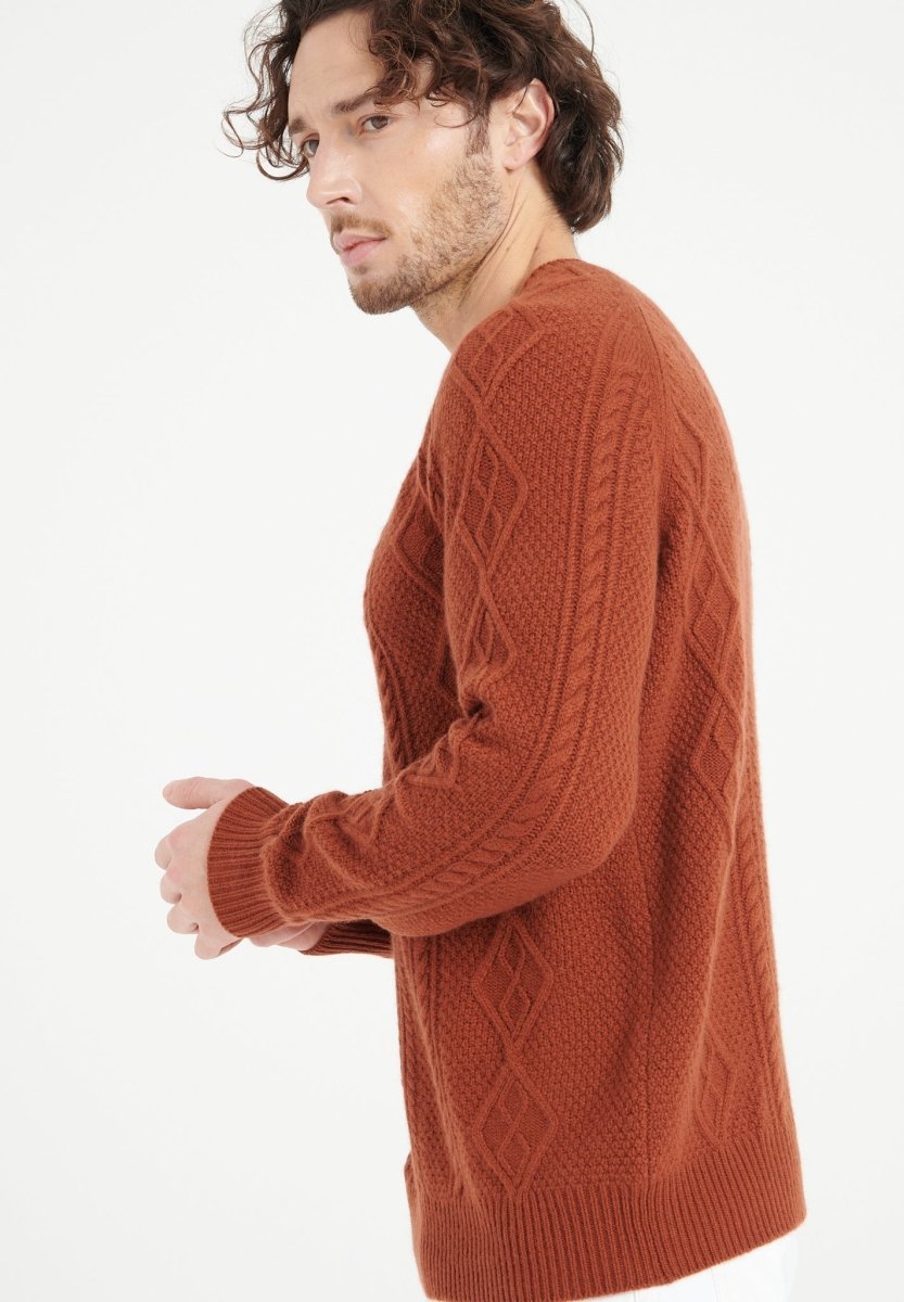 ZACH 1 Pull col rond en cachemire à mailles torsadées 6 fils terracotta - Studio cashmere8