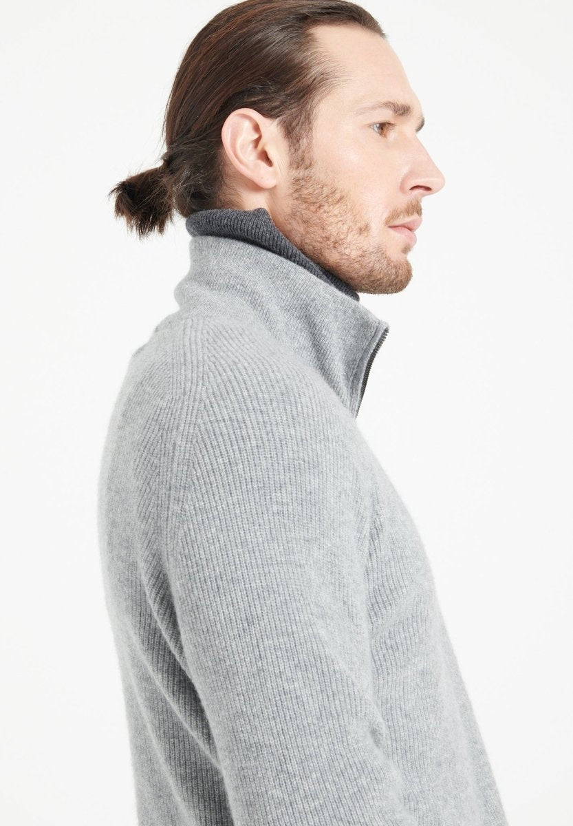 ZACH 2 Sweat col cheminé zippé en cachemire gris clair - Studio cashmere8