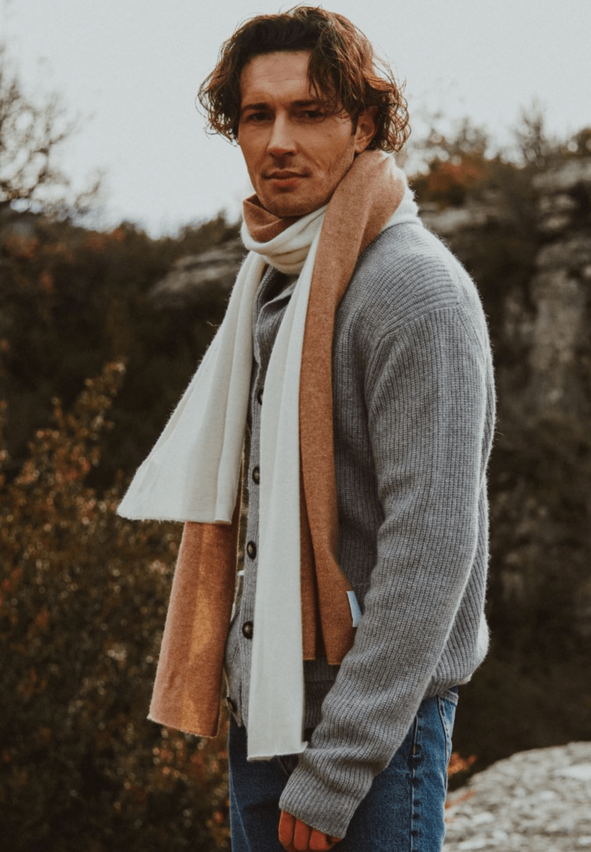 ZACH 4 Cardigan col châle côtelé en cachemire 4 fils gris clair - Studio cashmere8