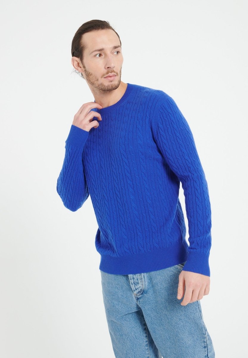 ZACH 5 Pull col rond en cachemire à mailles torsardées bleu pétrole - Studio cashmere8