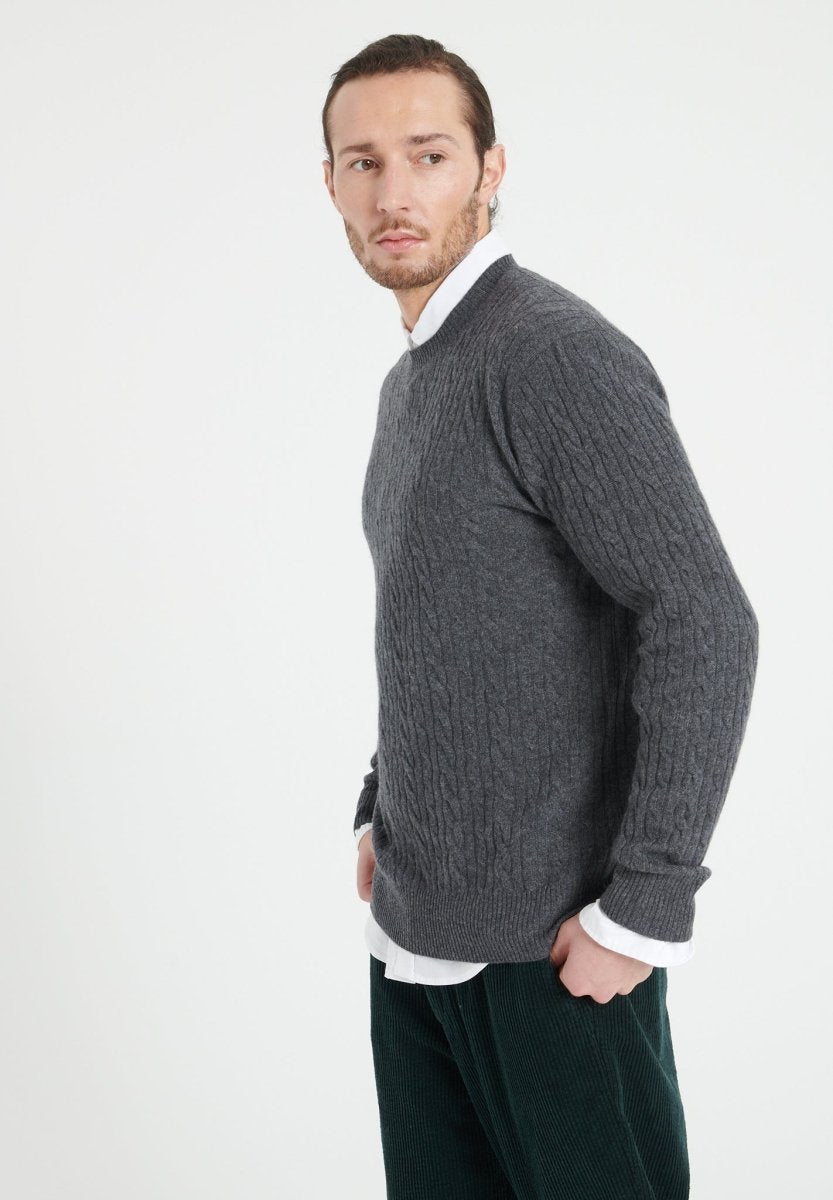 ZACH 5 Pull col rond en cachemire à mailles torsardées gris anthracite - Studio cashmere8