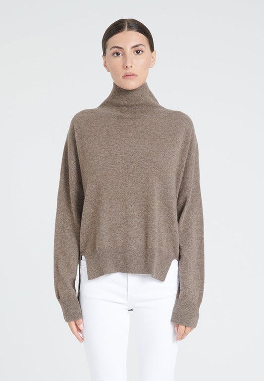 ZAYA 13 Pull col montant oversize en cachemire taupe - Studio cashmere8