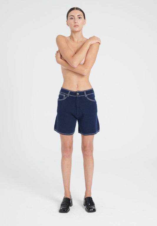 ZAYA 15 Short à maille milano en cachemire bleu marine - Studio cashmere8