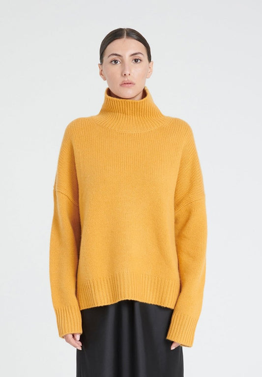 ZAYA 3 Pull col montant en cachemire 10 fils jaune moutarde - Studio cashmere8