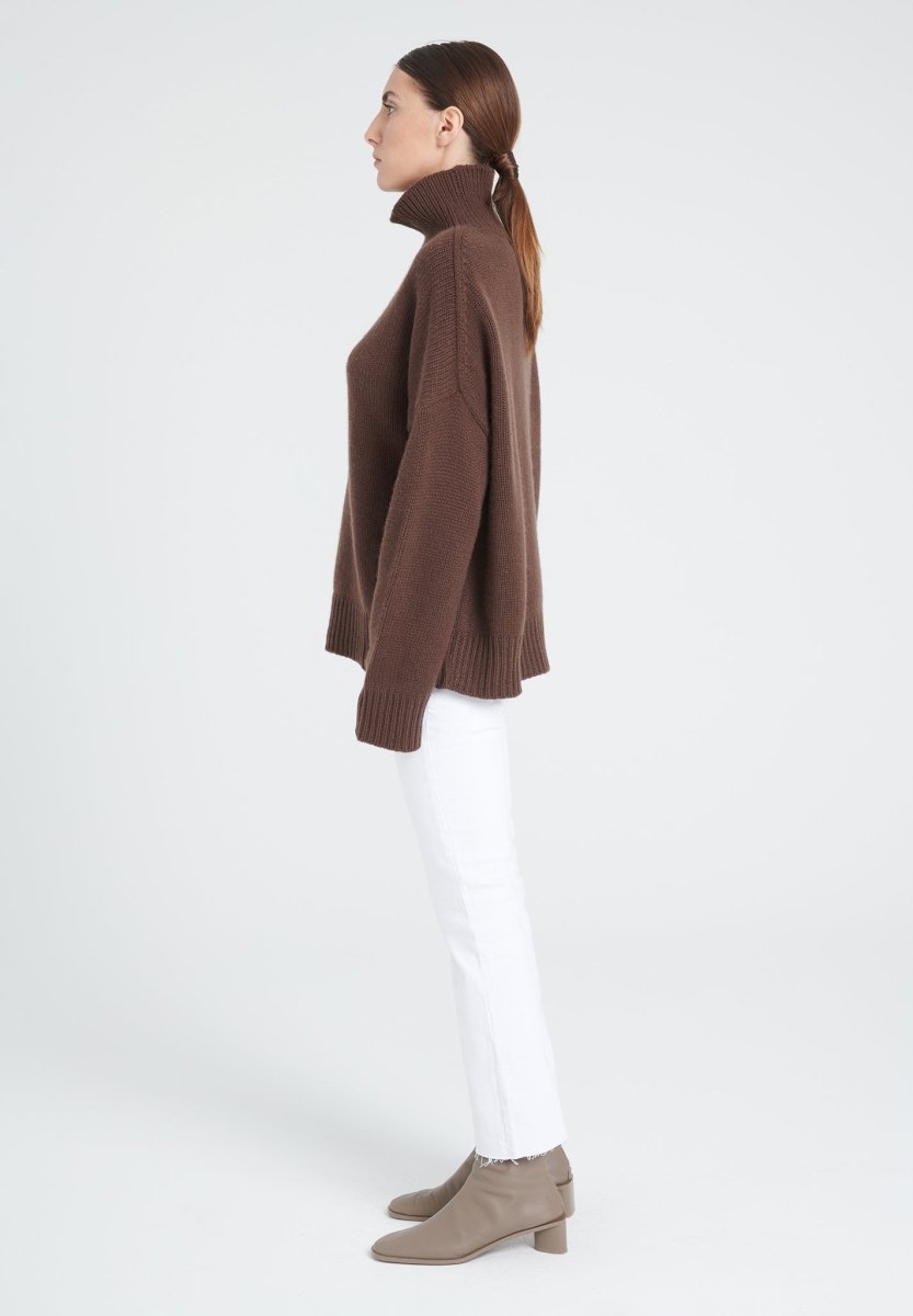 ZAYA 3 Pull col montant en cachemire 10 fils marron - Studio cashmere8