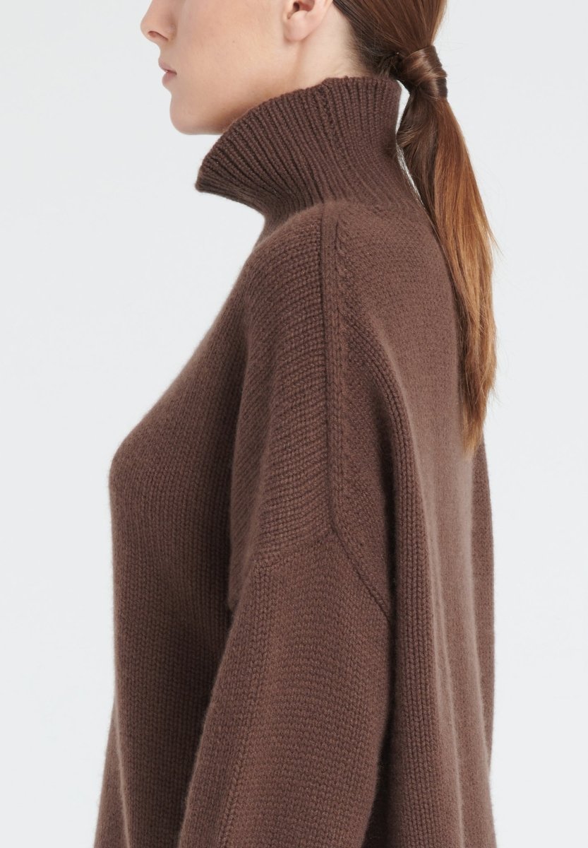 ZAYA 3 Pull col montant en cachemire 10 fils marron - Studio cashmere8