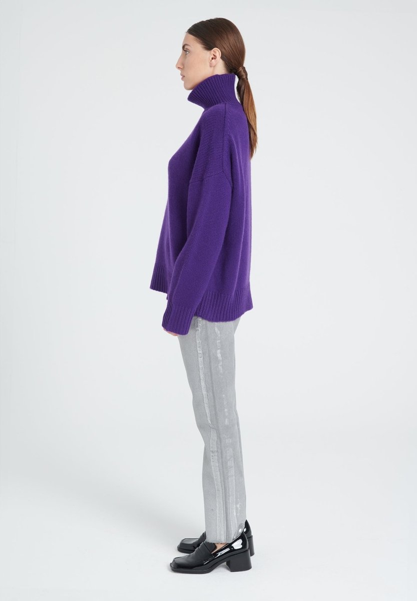 ZAYA 3 Pull col montant en cachemire 10 fils violet - Studio cashmere8