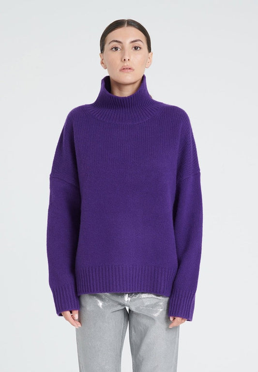 ZAYA 3 Pull col montant en cachemire 10 fils violet - Studio cashmere8