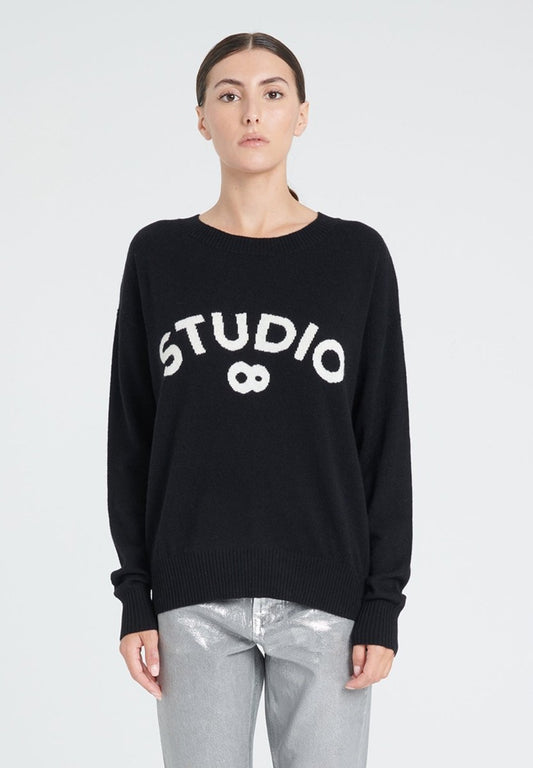 ZAYA 4 Pull col rond " STUDIO 8" en cachemire noir - Studio cashmere8