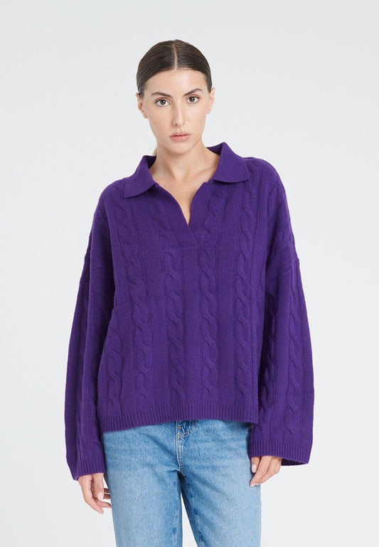 ZAYA 5 Polo à maille torsadée en cachemire 6 fils violet - Studio cashmere8