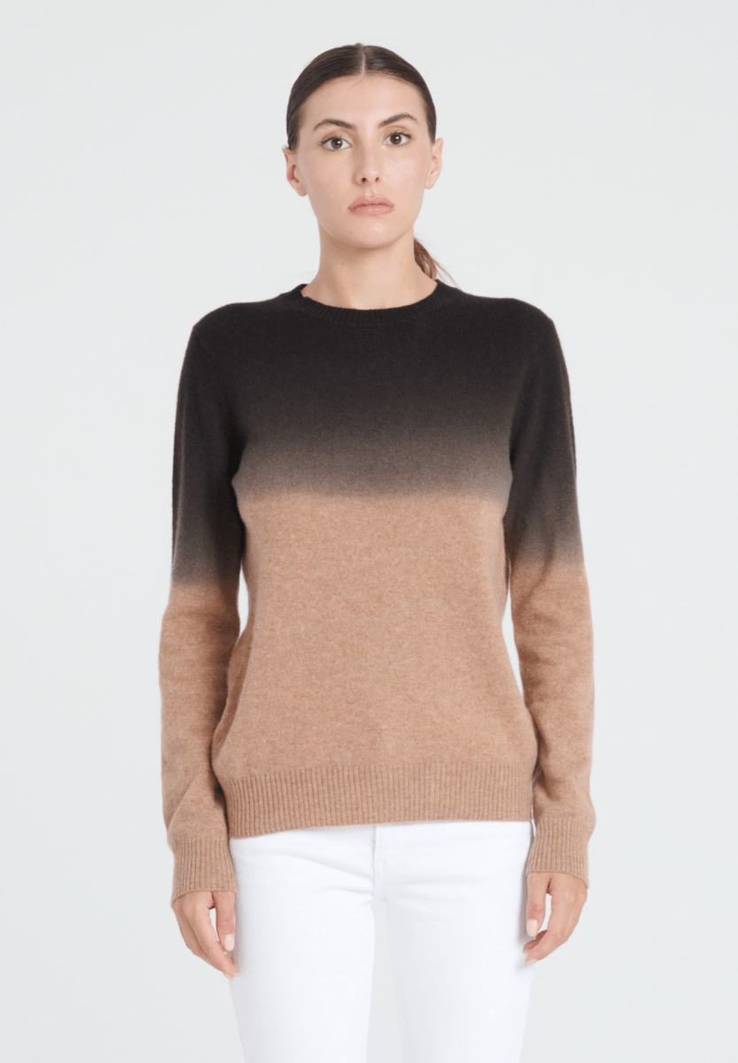 ZAYA 9 Pull col rond tye & dye en cachemire camel et noir - Studio cashmere8