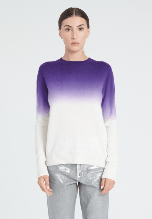 ZAYA 9 Pull col rond tye & dye en cachemire écru et violet foncé - Studio cashmere8