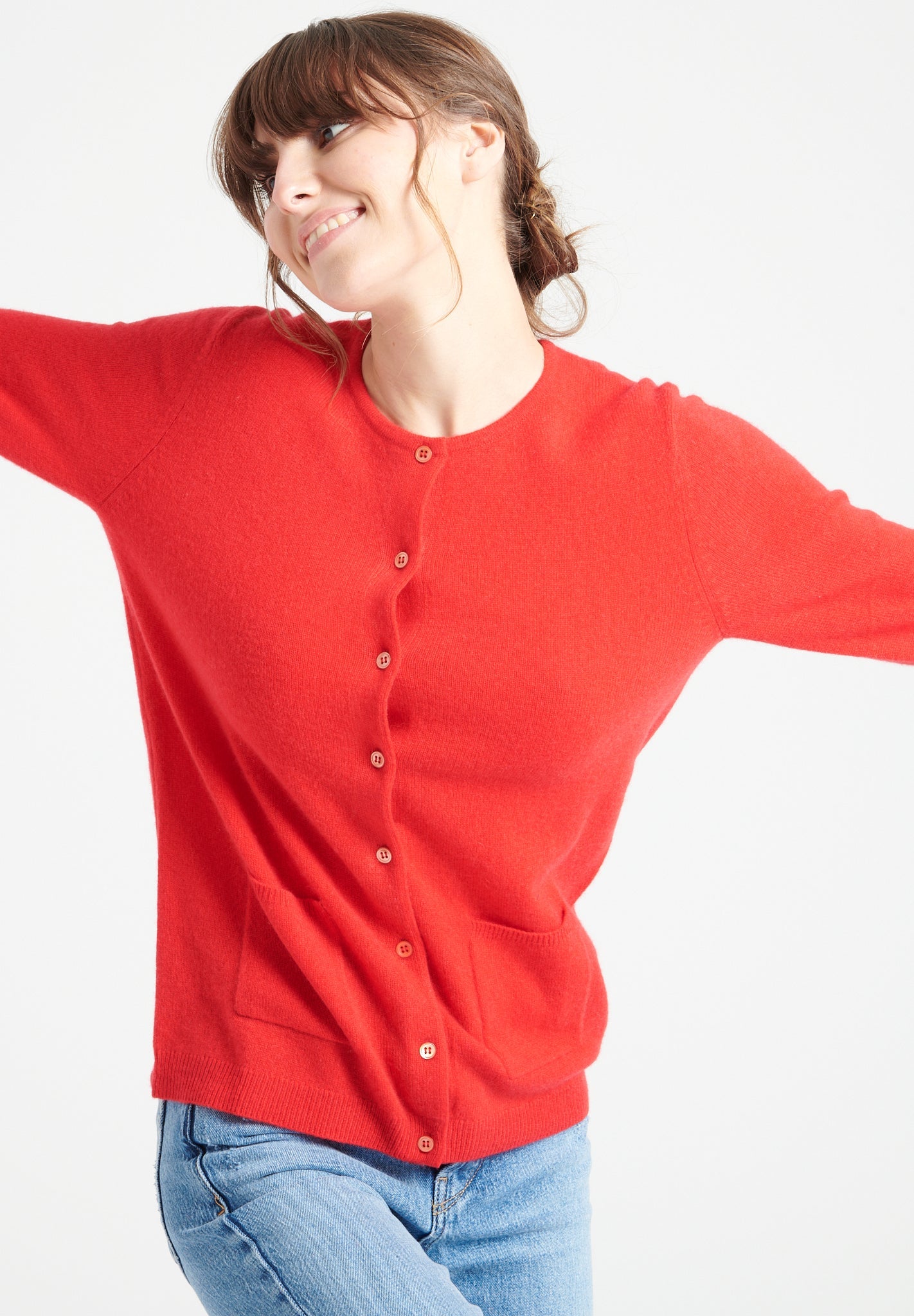 LILLY 4 Cardigan col rond cintré rouge